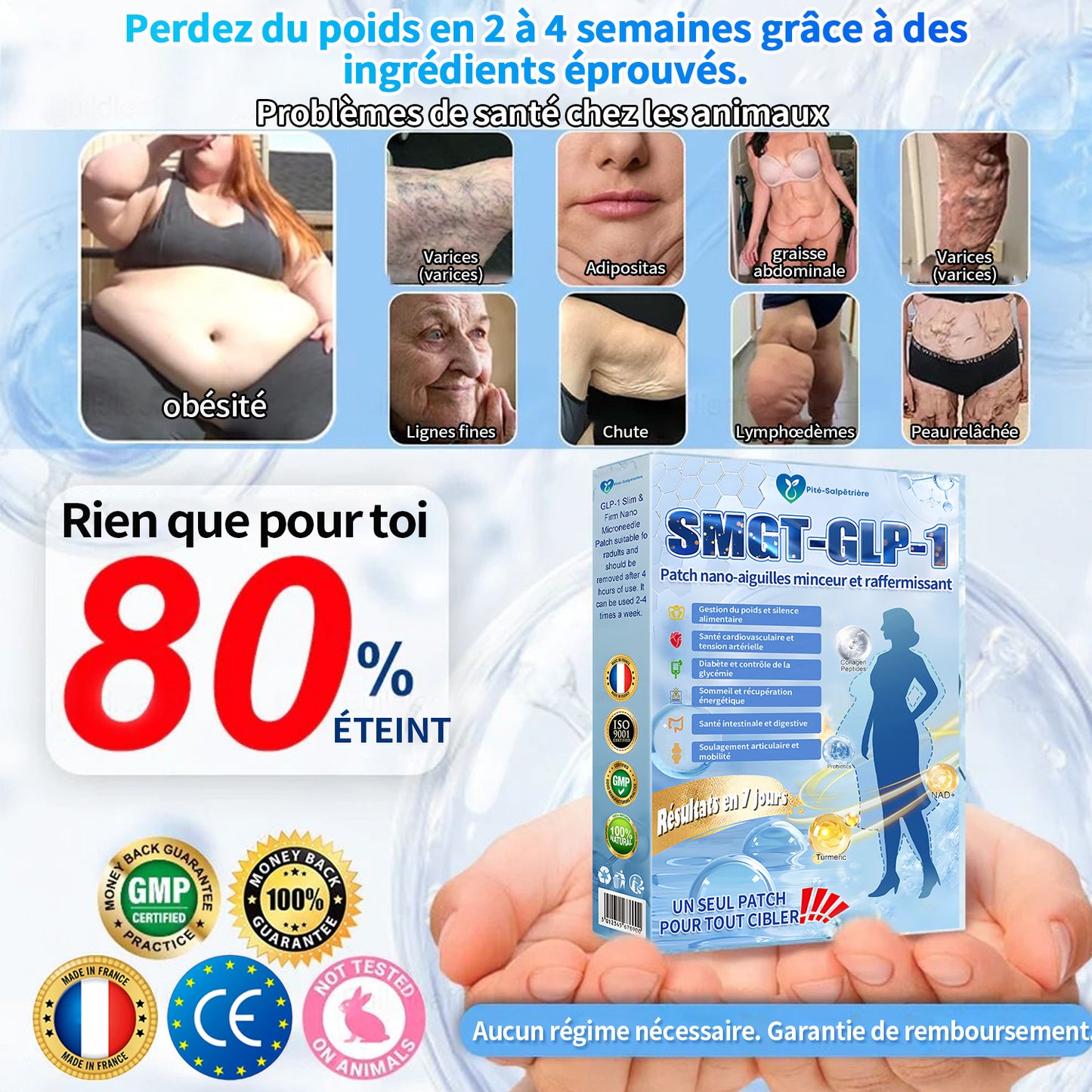 Boutique officielle | Patch nano-micro-aiguilles Pité-Salpétrière GLP-1 Slim & Firm au collagène, curcuma et Matrixyl 3000 pour l'obésité, les maladies cardiovasculaires, le diabète, l'apnée du sommeil, les problèmes articulaires et plus encore.