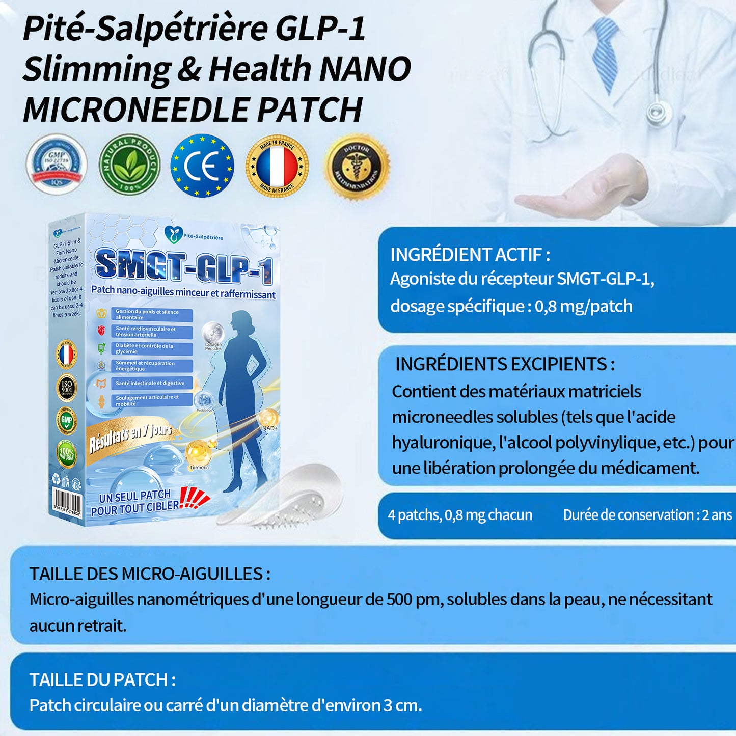 Boutique officielle | Patch nano-micro-aiguilles Pité-Salpétrière GLP-1 Slim & Firm au collagène, curcuma et Matrixyl 3000 pour l'obésité, les maladies cardiovasculaires, le diabète, l'apnée du sommeil, les problèmes articulaires et plus encore.