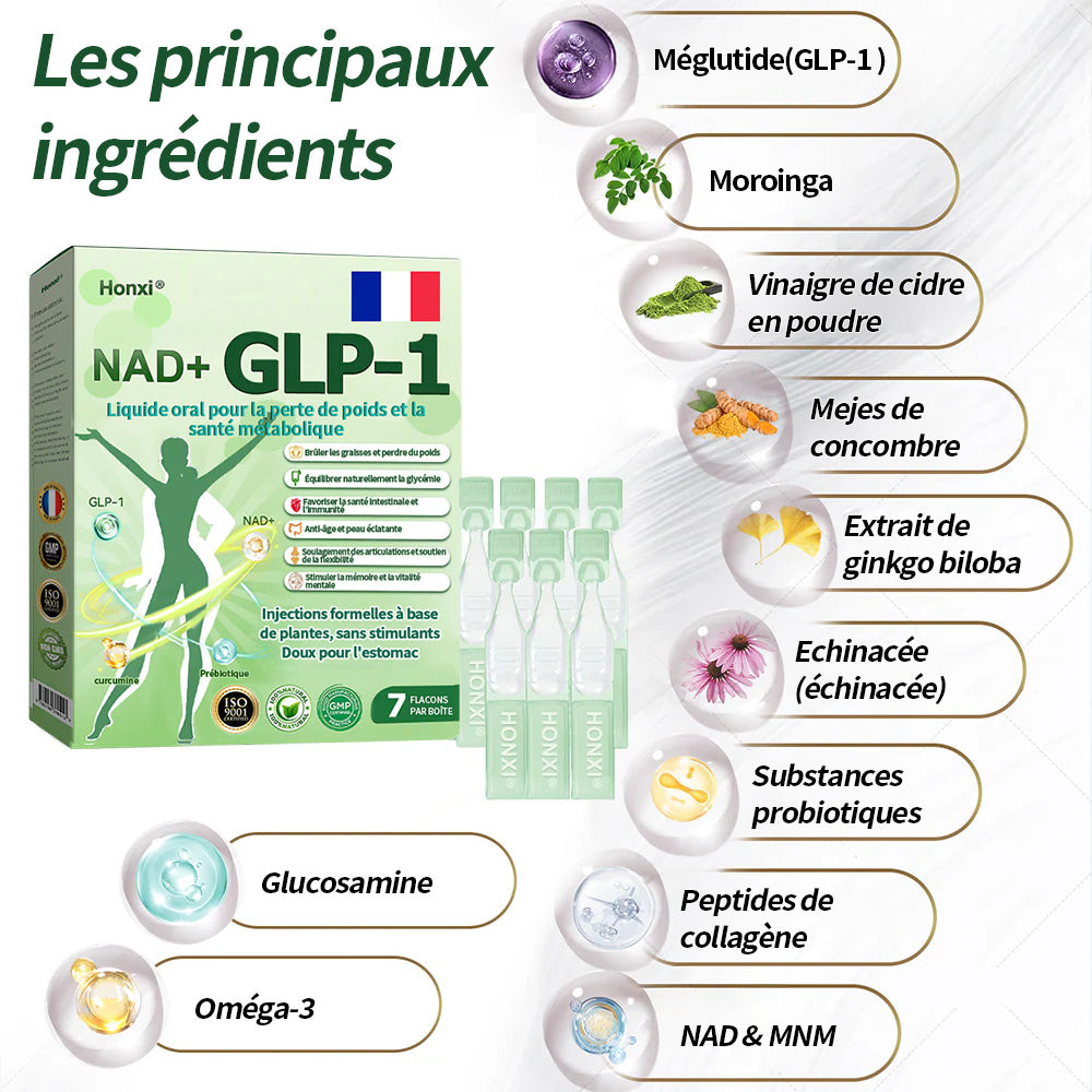 🇫🇷Honxi®NAD+ GLP-1 Liquide oral pour la perte de poids et la santé métabolique✅ Pour l'obésité, la santé cardiovasculaire, le diabète, l'apnée du sommeil, les problèmes articulaires et plus encore.